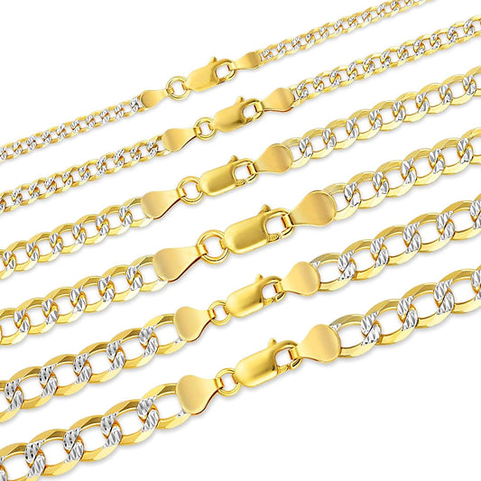 18K Gold over Solid 925 Sterling Silver Two Tone Diamond Cut Cuban Chain-3Mm, 4Mm. 4.5Mm, 5Mm, 7Mm, 8Mm, 9Mm- for Men and Women- Made in Italy