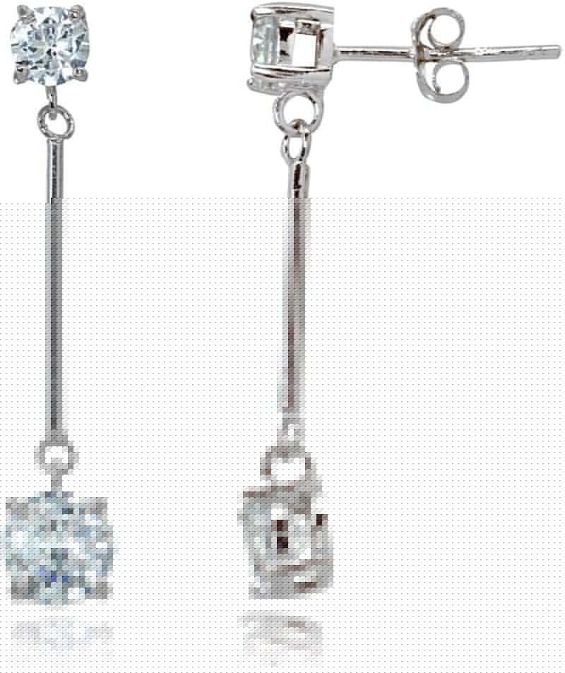 Sterling Silver Cubic Zirconia round Statement Bar Dangle Drop Earrings