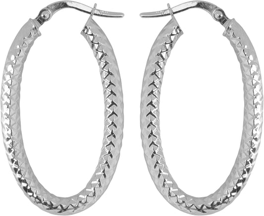 10K Gold Diamond-Cut Oval Hoop Earrings